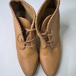 Forever 21 Tan Lace-Up Ankle Boots Block Heel Boho Size 6